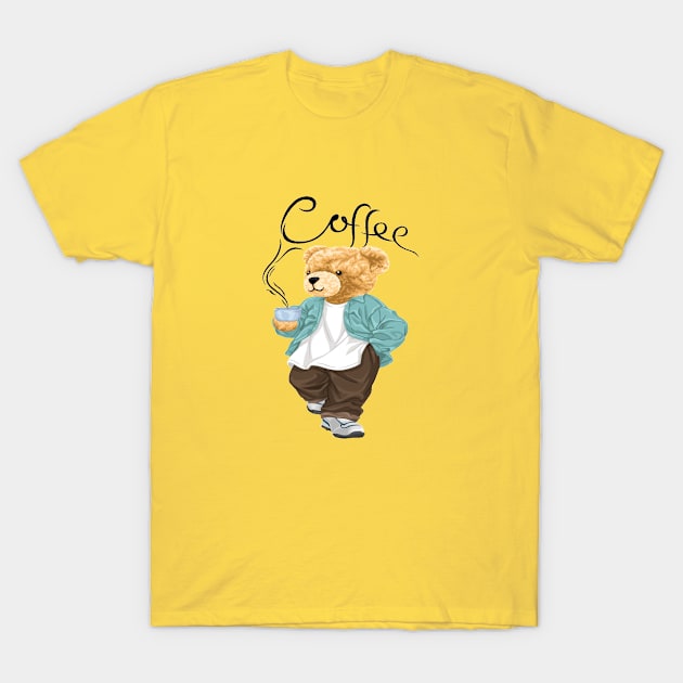 CUTE BEAR DRIKING COFFEE T-Shirt by Gouzka Creators 